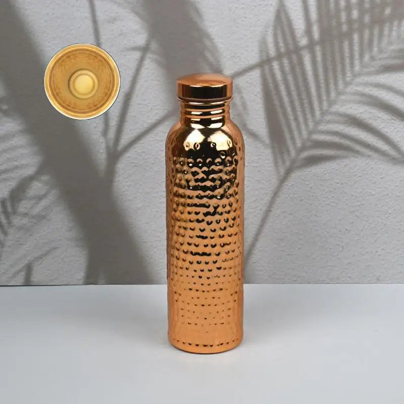 800ML Electroplated Copper Water Bottle One-Click Open Lid Anti-Slip Hammer Pattern Bottle Sports Water Bottle〔CC33〕