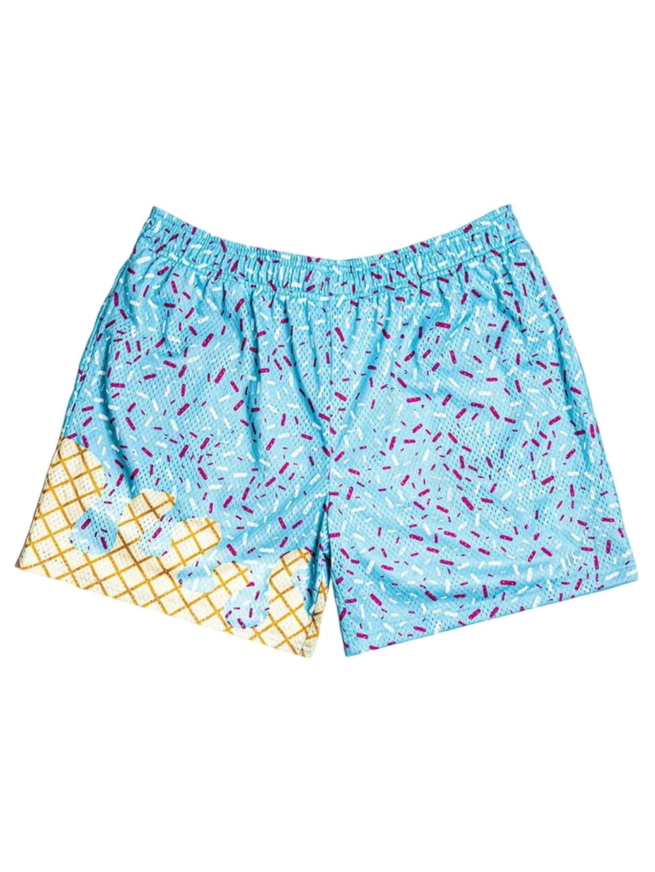 Men Ice Cream Printing Shorts Inseam Mesh Graphic Shorts Casual Workout Cool Shorts Gym Basketball Running Short