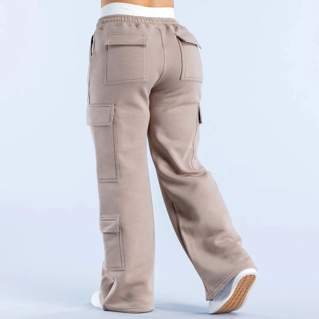 2026 Women‘s Wide Leg Cargo Pants Elastic Waistband with Large Pockets Casual Fitness Sportswear Y2k Long Pants