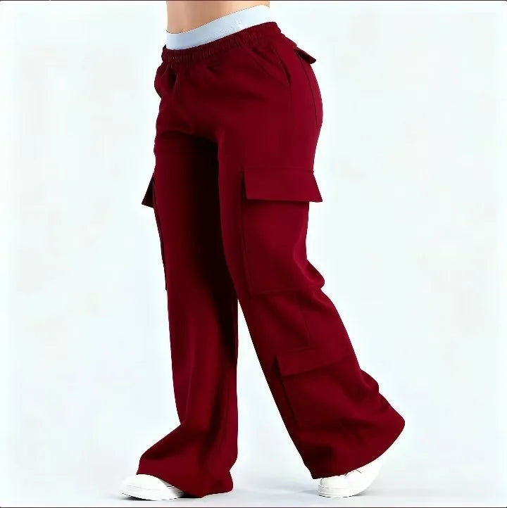 2026 Women‘s Wide Leg Cargo Pants Elastic Waistband with Large Pockets Casual Fitness Sportswear Y2k Long Pants