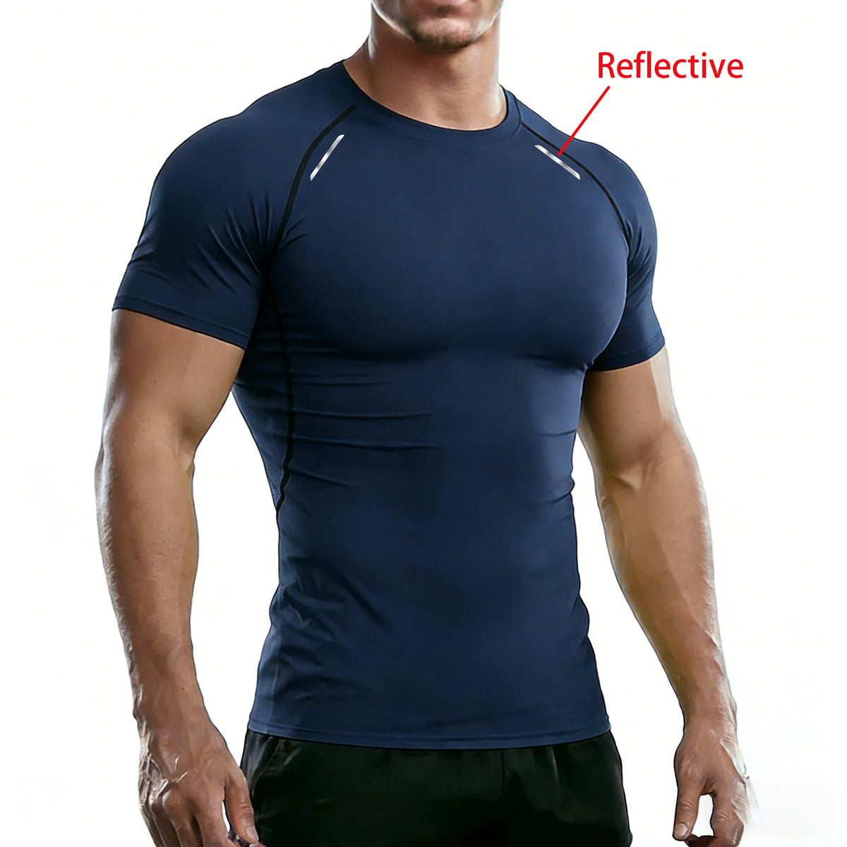 Men's Reflective Stripe Quick Dry Compression T-Shirt - Elastic Athletic Workout Top for Running, Gym, Fitness