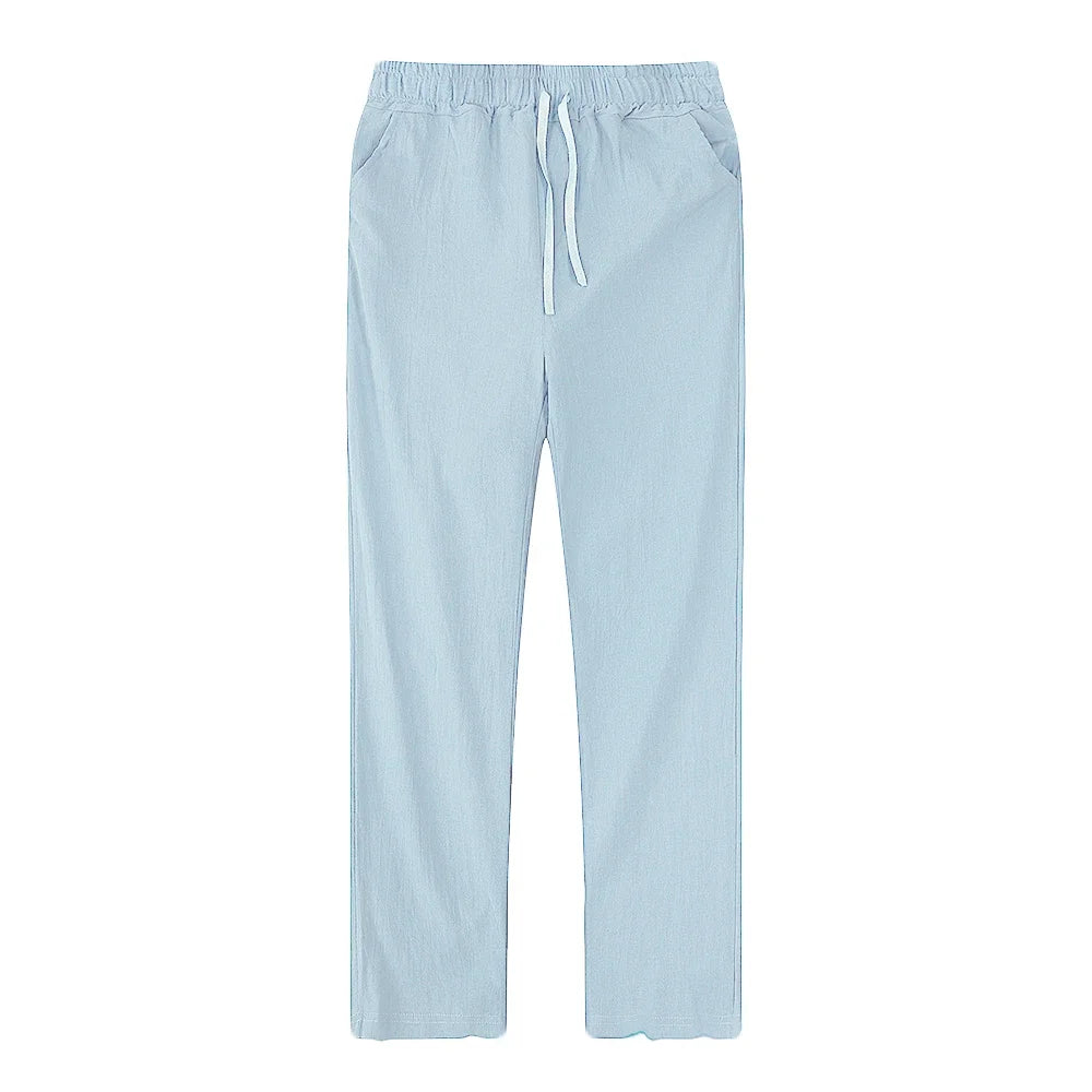 2025 Men Cotton Linen Casual Pants Baggy Streetwear Men Joggers Sports Trousers Solid Color Long Straight Trendy Pants for Men