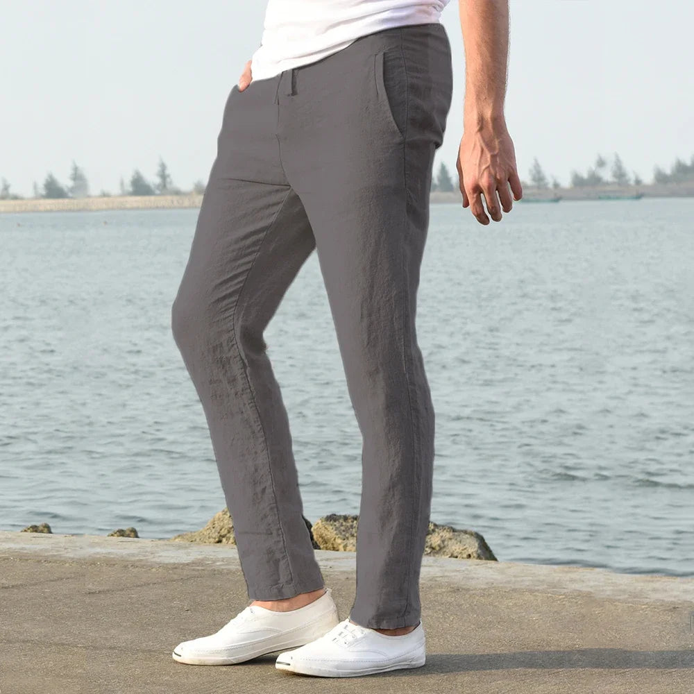 2025 Men Cotton Linen Casual Pants Baggy Streetwear Men Joggers Sports Trousers Solid Color Long Straight Trendy Pants for Men