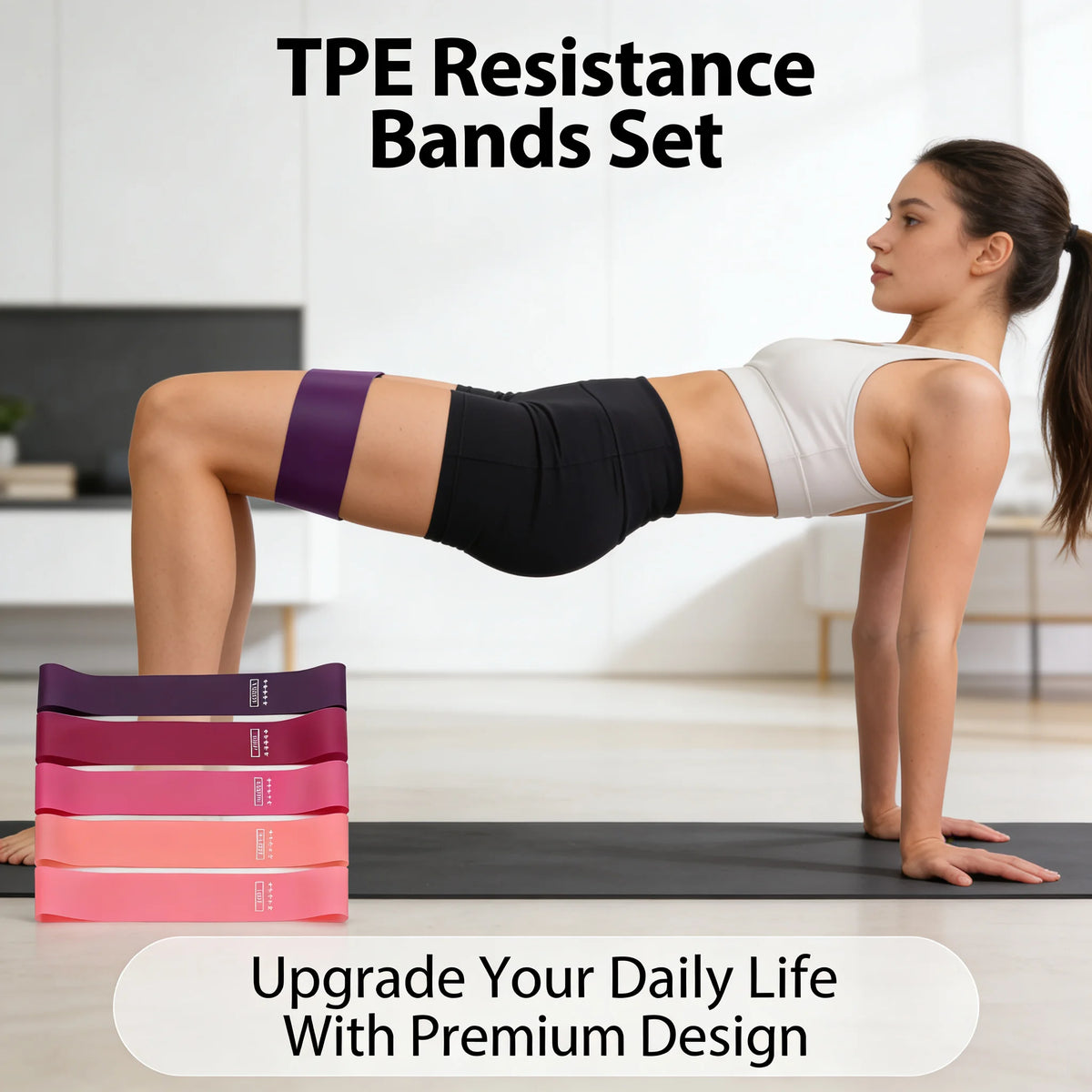TPE Resistance Bands Set 5 Levels Non-Slip Exercise Booty Bands for Hip Legs Glutes Workout Yoga Fitness