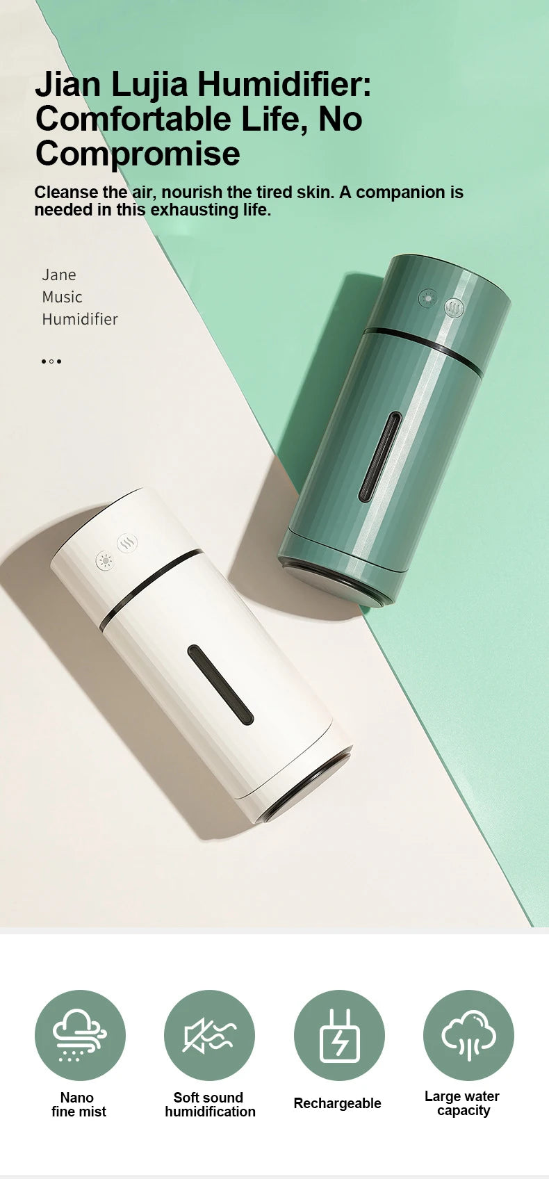 260ML Wireless Air Humidifier USB Aromatherapy Diffuser 1000mAh Rechargeable Battery Ultrasonic Cool Mist Maker Quiet Fogger