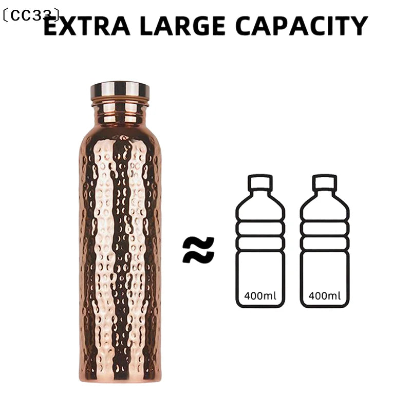 800ML Electroplated Copper Water Bottle One-Click Open Lid Anti-Slip Hammer Pattern Bottle Sports Water Bottle〔CC33〕