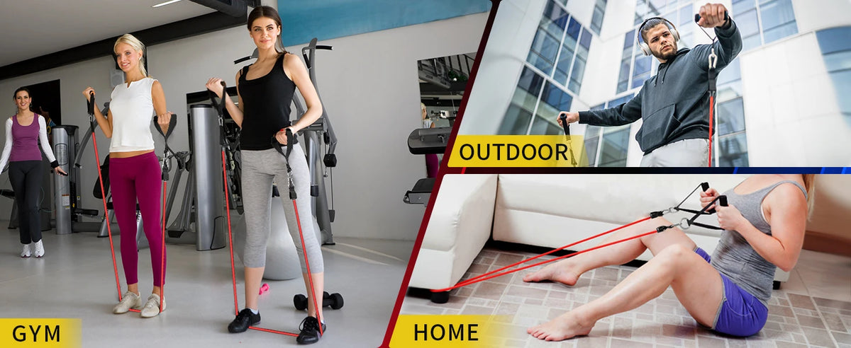 WHATAFIT Resistance Bands, Exercise Bands, Workout Bands with Handles, Door Anchor and Ankle Straps, 5 Resistance Levels Fitness Bands for Strength Training, Physical Therapy, and Home Gym Equipment