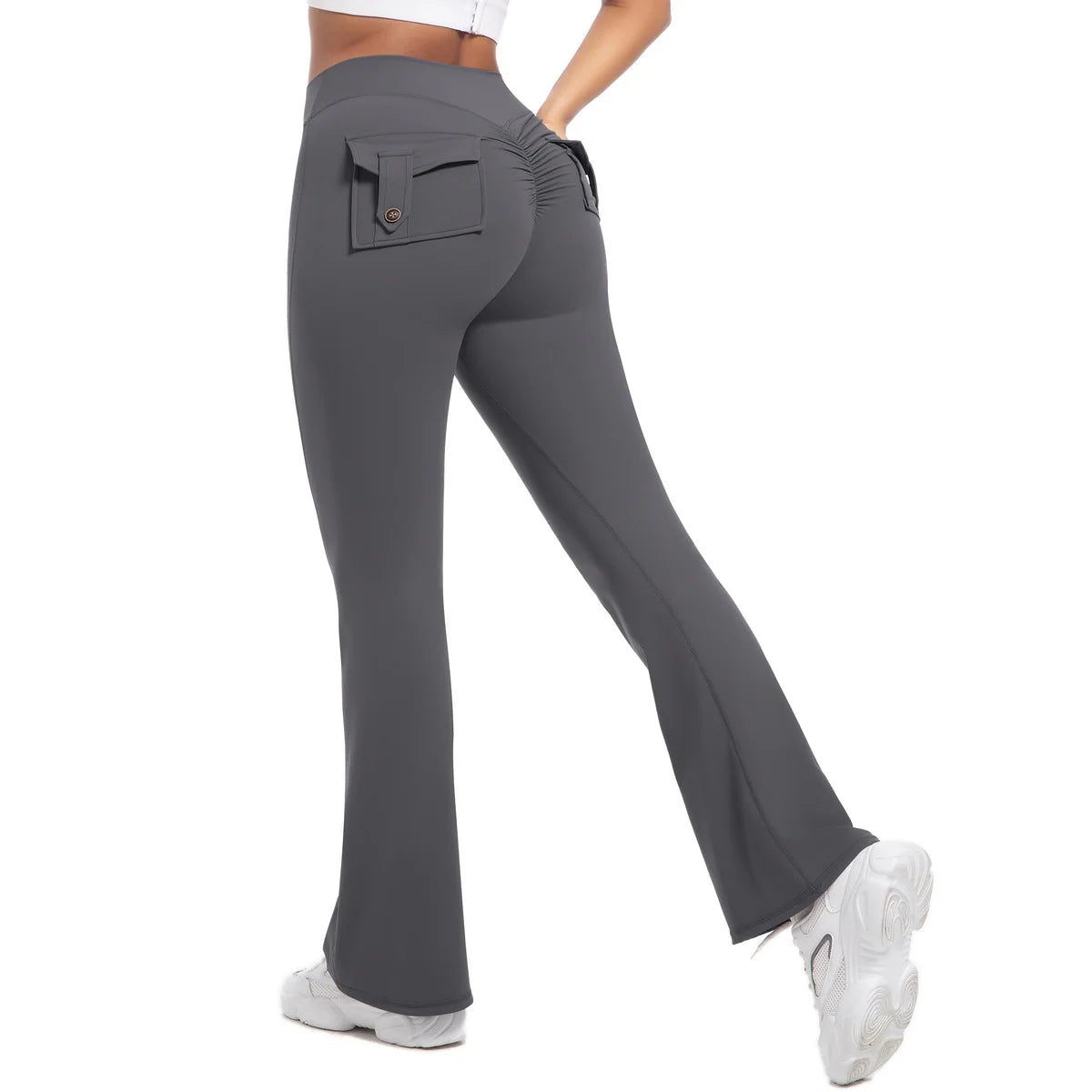 3pcs Curve Enhancing Yoga Pants Flared Bootcut High Waist Button Pockets Stretchy Breathable Workout Trousers Comfort Fit