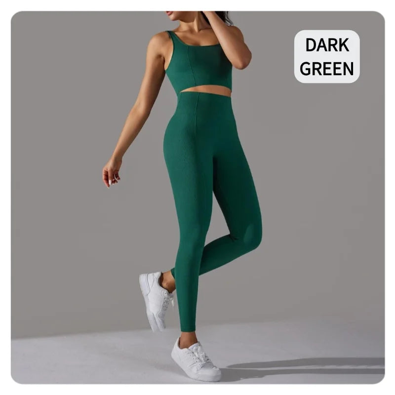 2 Piece Gym Outfits for Women Sporty Yoga Clothes Leggings with Seamless High Elasticity Crop Top Sports Bra Set MIML