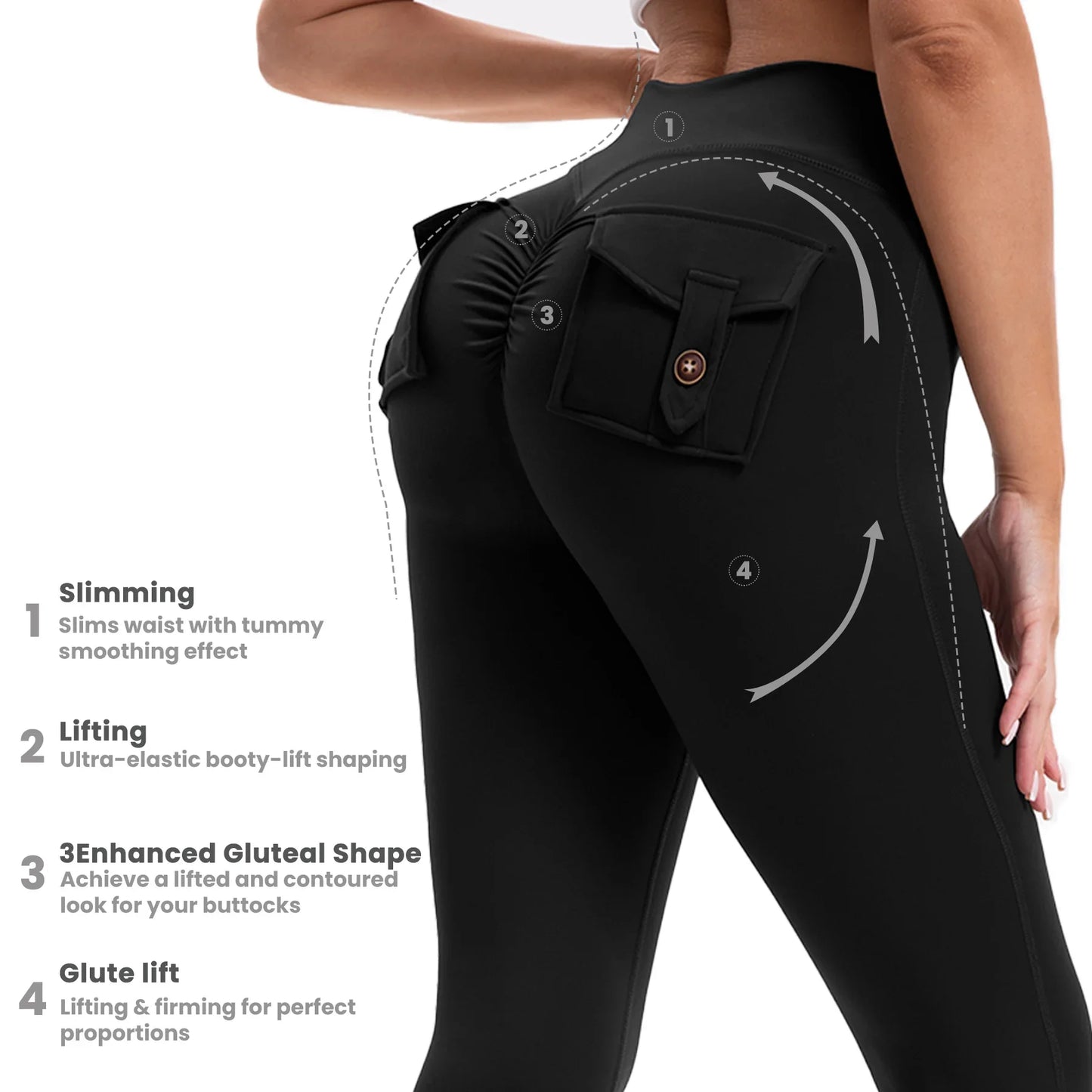 3pcs Curve Enhancing Yoga Pants Flared Bootcut High Waist Button Pockets Stretchy Breathable Workout Trousers Comfort Fit