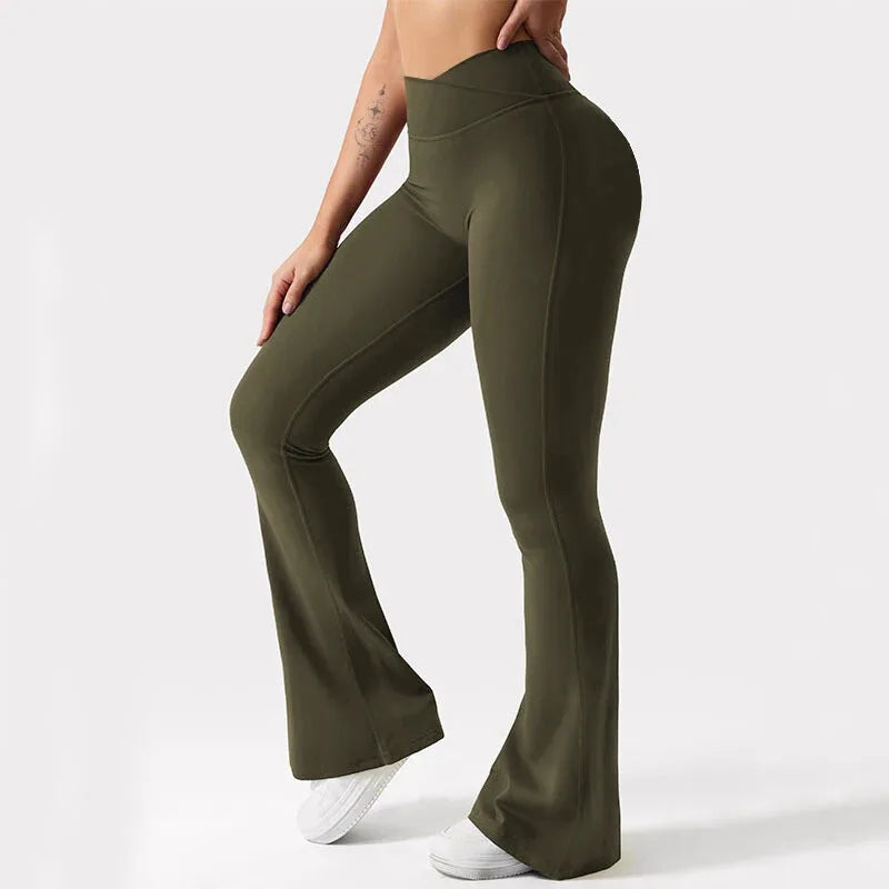 DF Vision Flares Women Seamless Gym Yoga Pants High Cross Waist Fashion Sports Leggings Fitness Wide-leg Workout Trousers