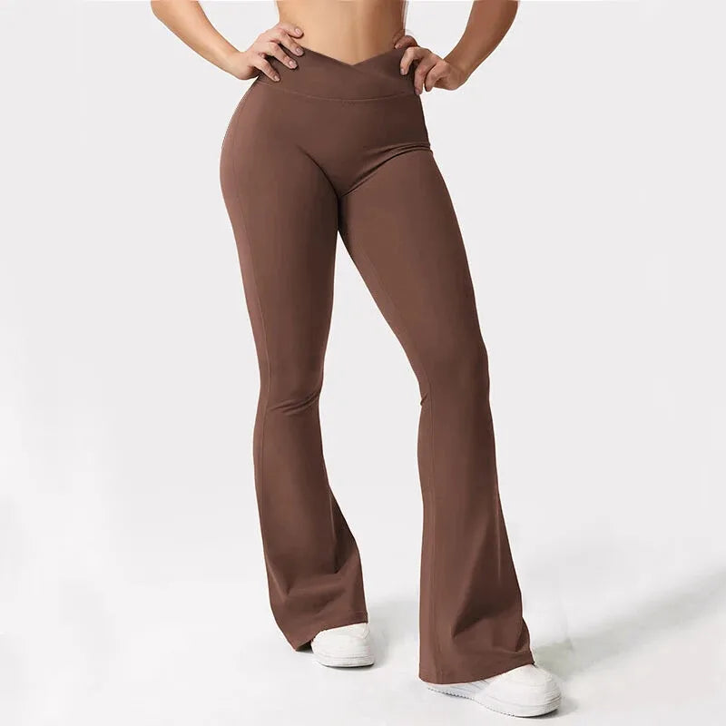 DF Vision Flares Women Seamless Gym Yoga Pants High Cross Waist Fashion Sports Leggings Fitness Wide-leg Workout Trousers
