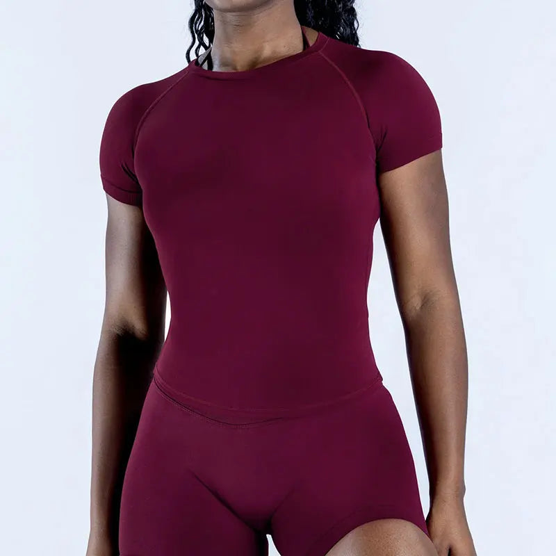 NoLogo Women Yoga Set Seamless Short Sleeve Sports Top High Waist Biker Shorts Fitness Gym Workout Activewear Set
