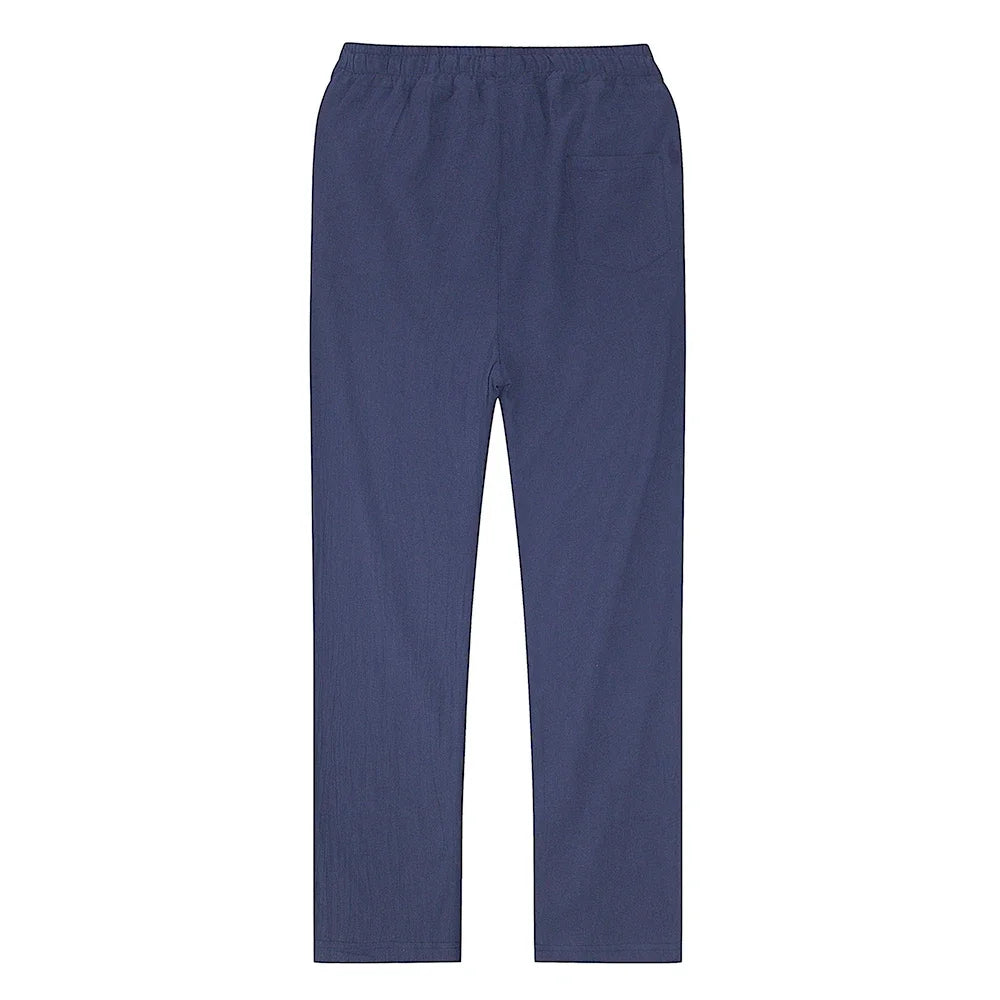 2025 Men Cotton Linen Casual Pants Baggy Streetwear Men Joggers Sports Trousers Solid Color Long Straight Trendy Pants for Men
