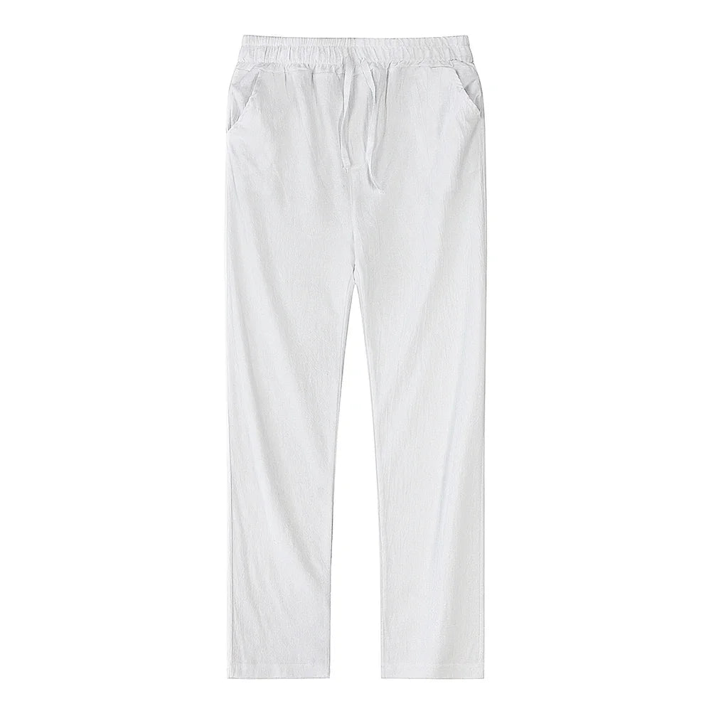 2025 Men Cotton Linen Casual Pants Baggy Streetwear Men Joggers Sports Trousers Solid Color Long Straight Trendy Pants for Men