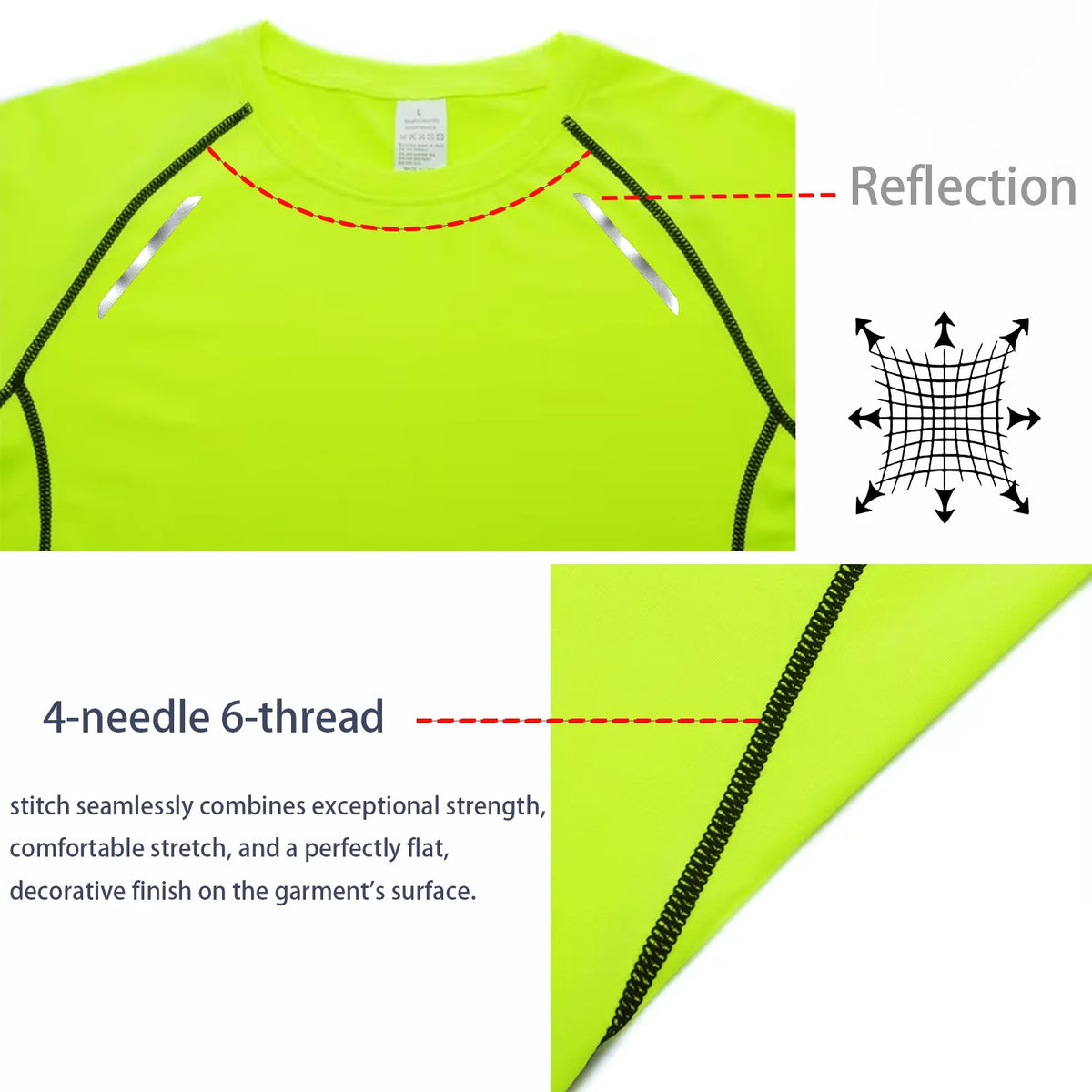 Men's Reflective Stripe Quick Dry Compression T-Shirt - Elastic Athletic Workout Top for Running, Gym, Fitness