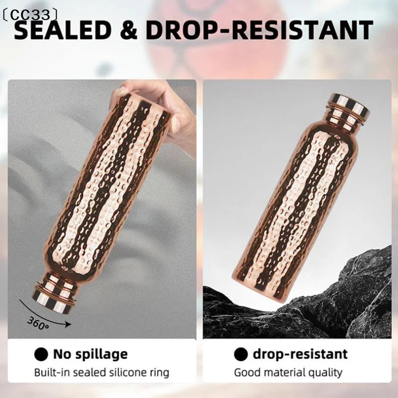 800ML Electroplated Copper Water Bottle One-Click Open Lid Anti-Slip Hammer Pattern Bottle Sports Water Bottle〔CC33〕