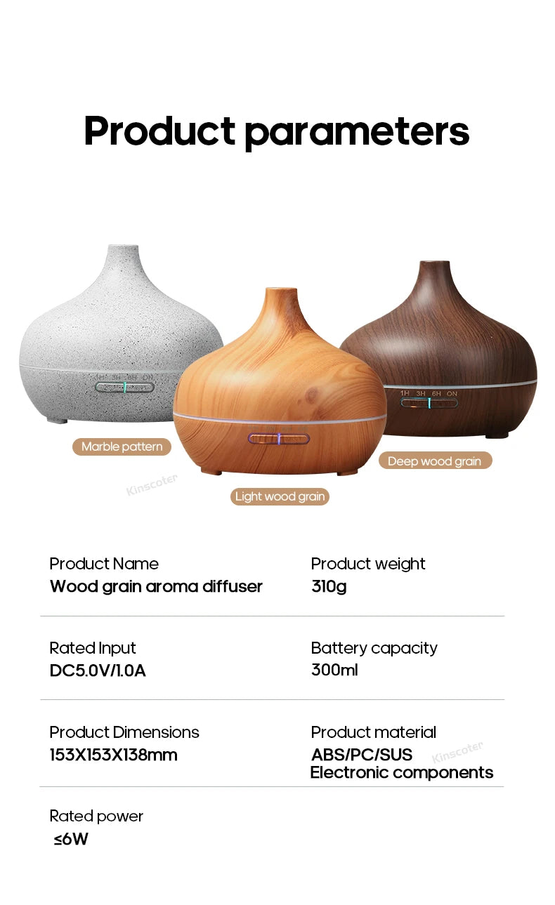 Wood Grain Aromatherapy Diffuser USB Humidifier Desktop Air Purifier Aroma Cool Mist Difusor/Essential Oil Set