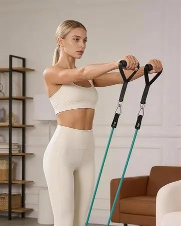 WHATAFIT Resistance Bands, Exercise Bands, Workout Bands with Handles, Door Anchor and Ankle Straps, 5 Resistance Levels Fitness Bands for Strength Training, Physical Therapy, and Home Gym Equipment