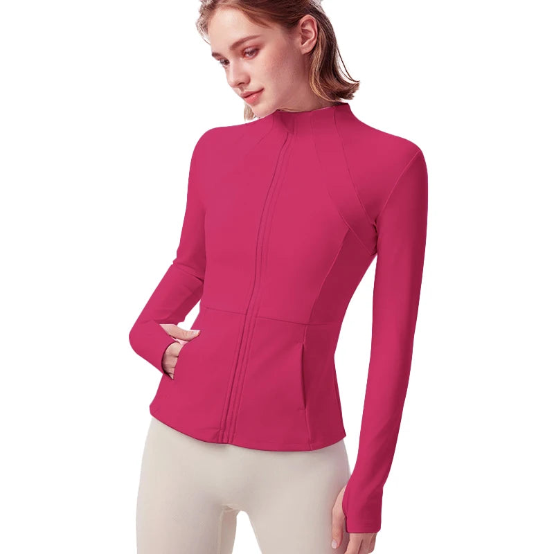 Women's Athletic Yoga Jacket Lightweight Zipper Sports Jacket for Fall/Winter Versatile Women's Outerwear with Pockets and Thumb