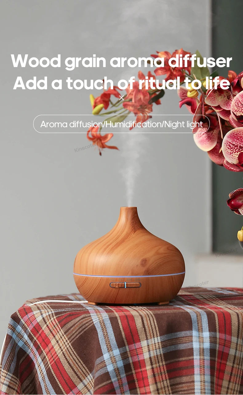 Wood Grain Aromatherapy Diffuser USB Humidifier Desktop Air Purifier Aroma Cool Mist Difusor/Essential Oil Set