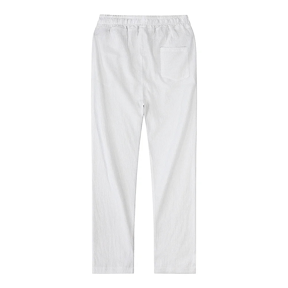 2025 Men Cotton Linen Casual Pants Baggy Streetwear Men Joggers Sports Trousers Solid Color Long Straight Trendy Pants for Men