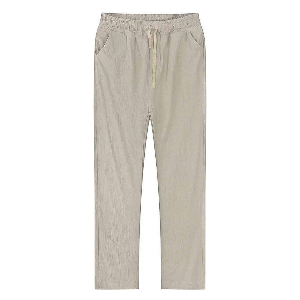 2025 Men Cotton Linen Casual Pants Baggy Streetwear Men Joggers Sports Trousers Solid Color Long Straight Trendy Pants for Men