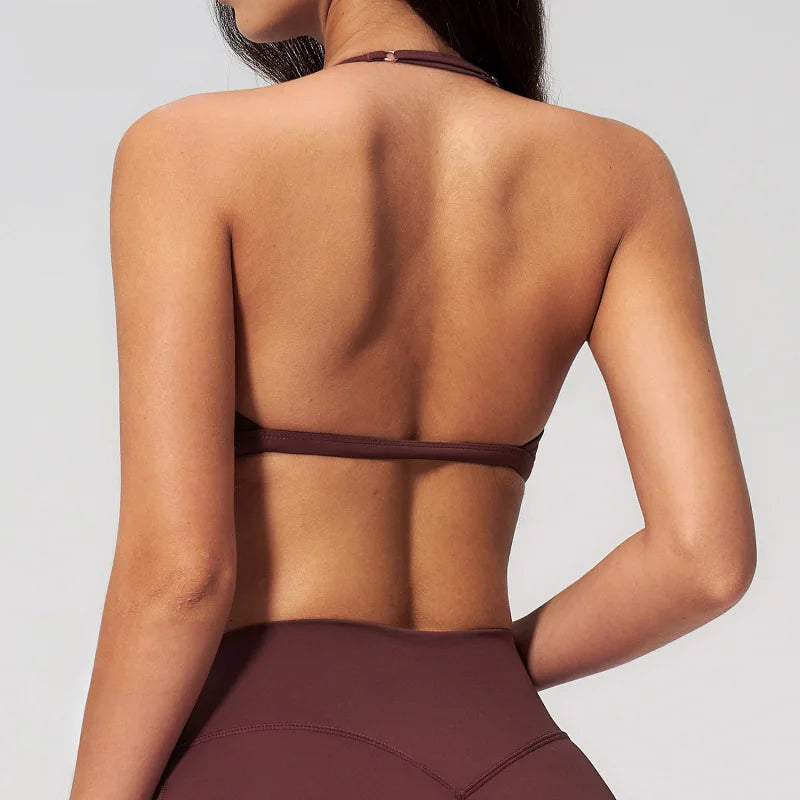 Sporty Woman Top New Brushed Yoga Wear For Women Halter Neck Bra Shockproof Quick-dry Summer Women Underwear Gym Clothes Woman