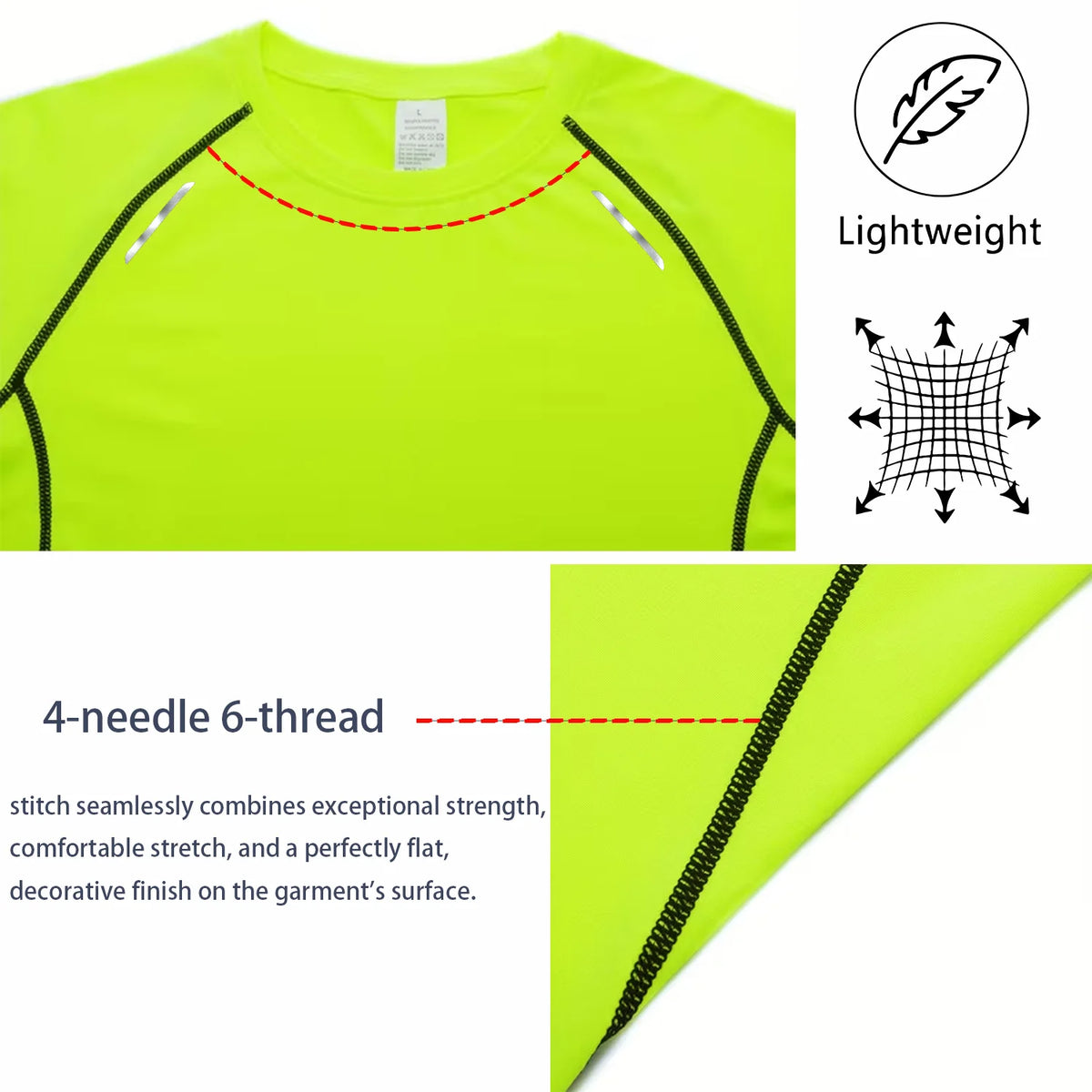 Men's Reflective Stripe Quick Dry Compression T-Shirt - Elastic Athletic Workout Top for Running, Gym, Fitness