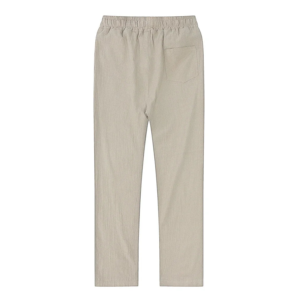 2025 Men Cotton Linen Casual Pants Baggy Streetwear Men Joggers Sports Trousers Solid Color Long Straight Trendy Pants for Men
