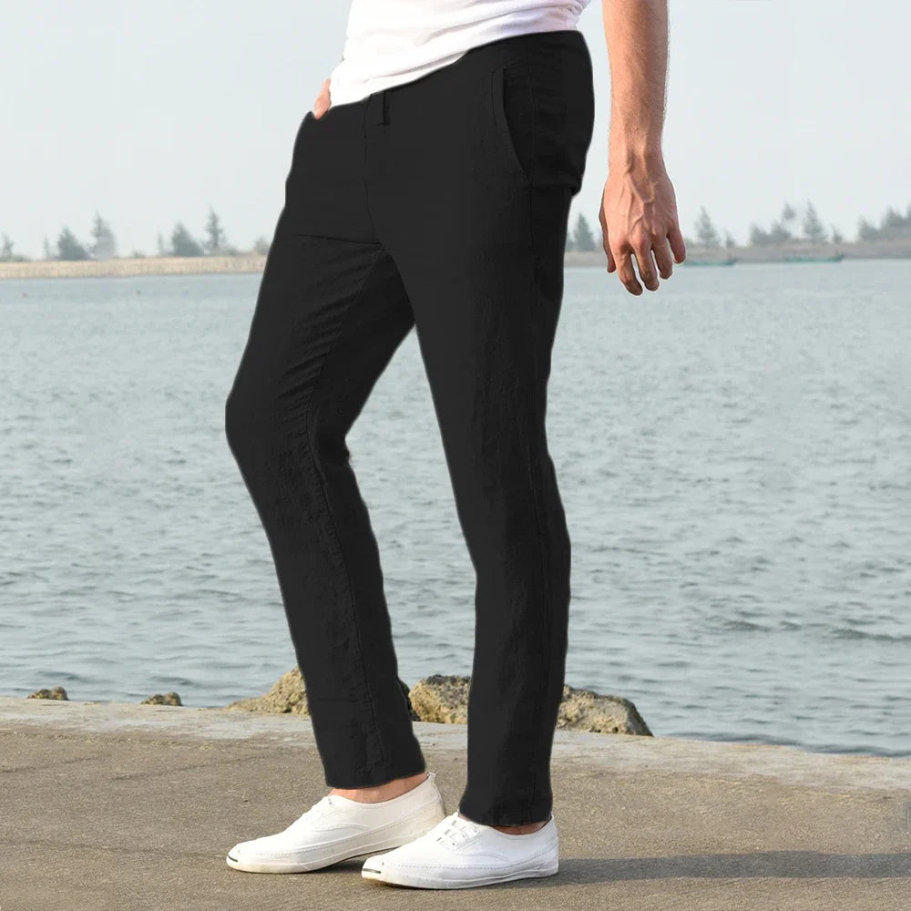 2025 Men Cotton Linen Casual Pants Baggy Streetwear Men Joggers Sports Trousers Solid Color Long Straight Trendy Pants for Men