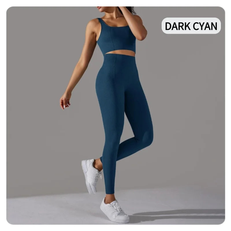 2 Piece Gym Outfits for Women Sporty Yoga Clothes Leggings with Seamless High Elasticity Crop Top Sports Bra Set MIML