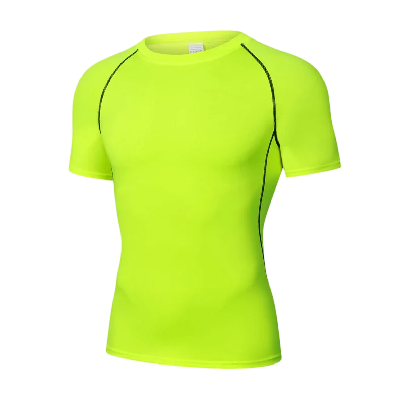 Men's Reflective Stripe Quick Dry Compression T-Shirt - Elastic Athletic Workout Top for Running, Gym, Fitness