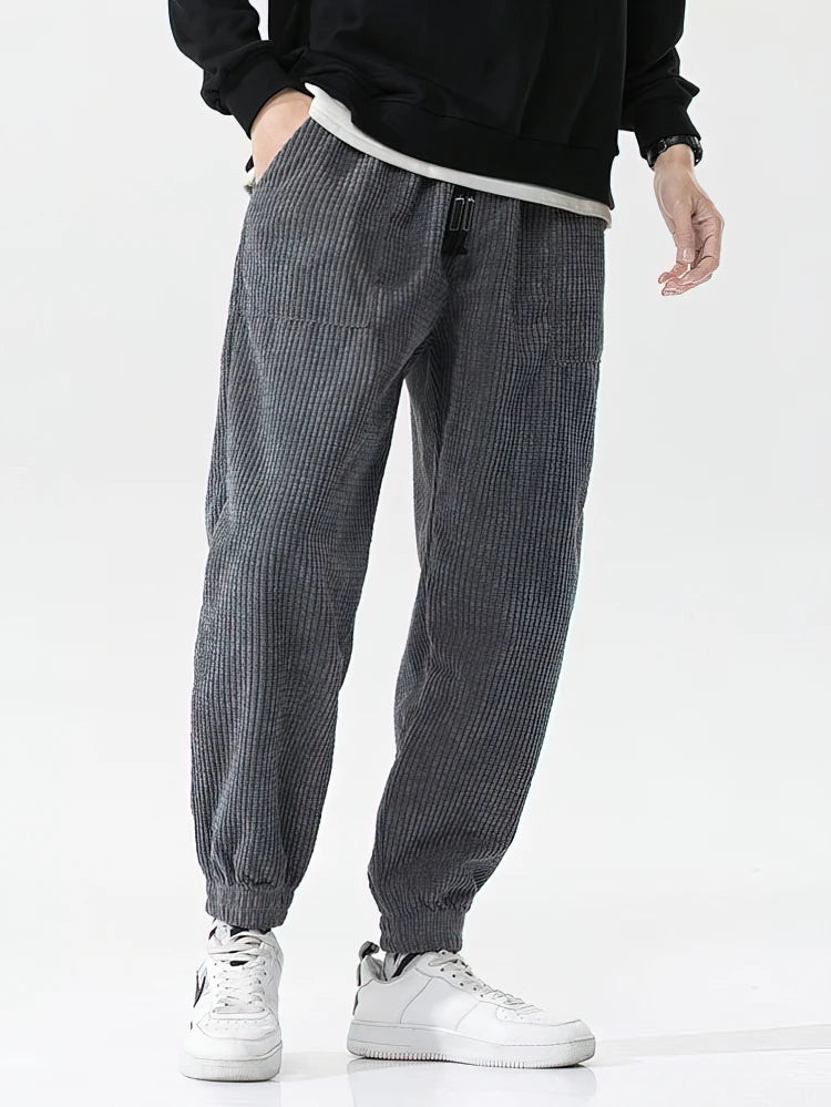 Autumn Winter Warm Motorcycle Jogger Corduroy Pants Men Tech Fleece Sweatpants Casual Harem Pants Male Sport Thermal Trousers