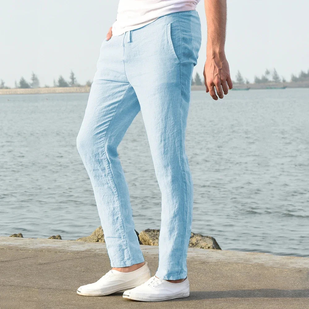 2025 Men Cotton Linen Casual Pants Baggy Streetwear Men Joggers Sports Trousers Solid Color Long Straight Trendy Pants for Men
