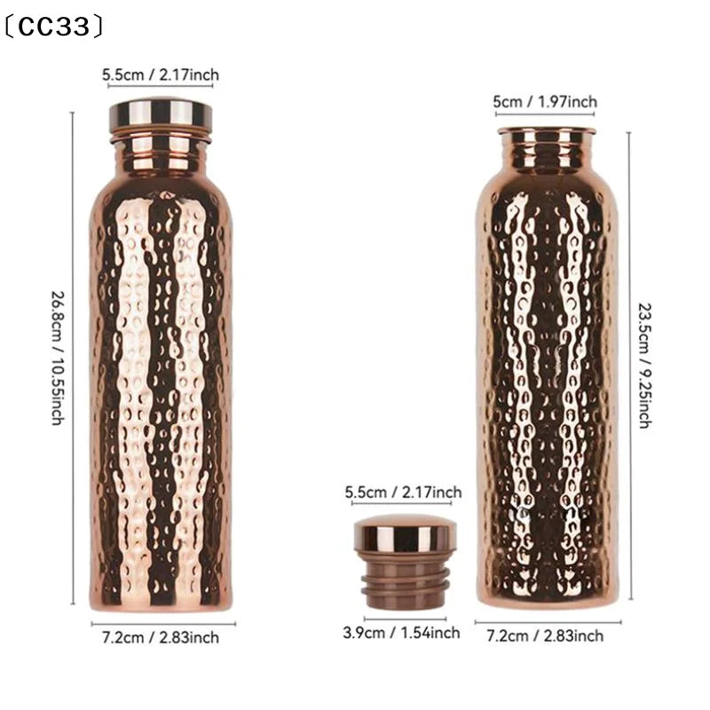 800ML Electroplated Copper Water Bottle One-Click Open Lid Anti-Slip Hammer Pattern Bottle Sports Water Bottle〔CC33〕