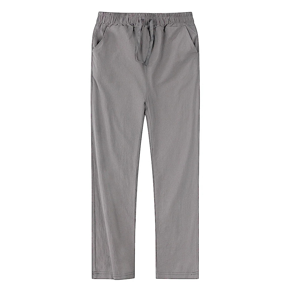 2025 Men Cotton Linen Casual Pants Baggy Streetwear Men Joggers Sports Trousers Solid Color Long Straight Trendy Pants for Men
