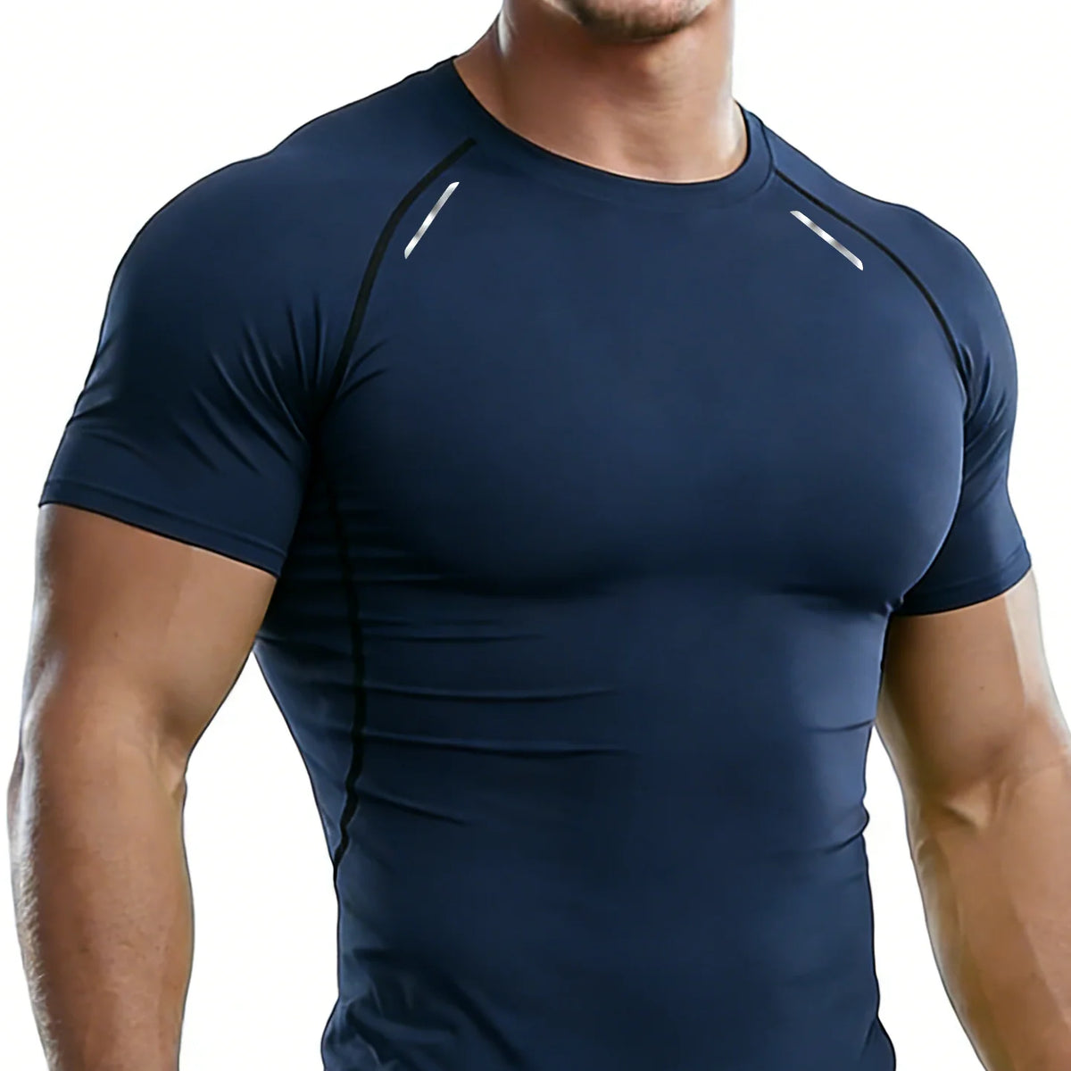 Men's Reflective Stripe Quick Dry Compression T-Shirt - Elastic Athletic Workout Top for Running, Gym, Fitness