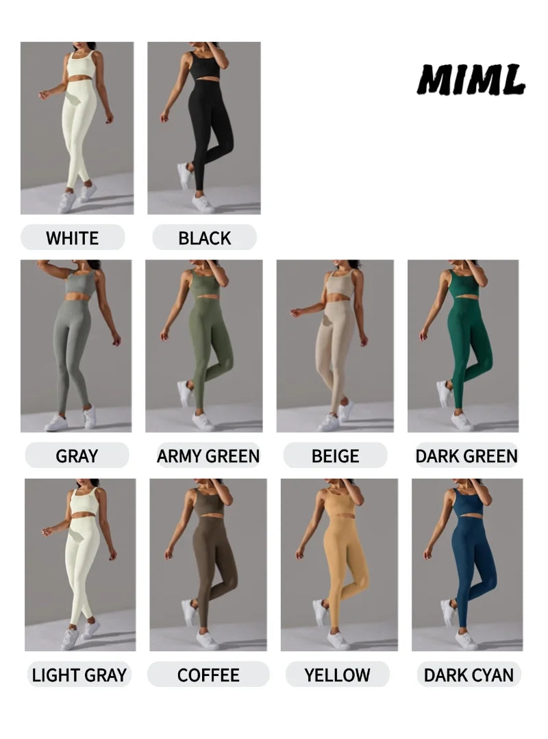2 Piece Gym Outfits for Women Sporty Yoga Clothes Leggings with Seamless High Elasticity Crop Top Sports Bra Set MIML