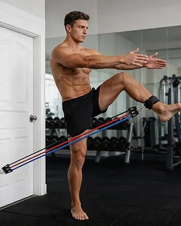 WHATAFIT Resistance Bands, Exercise Bands, Workout Bands with Handles, Door Anchor and Ankle Straps, 5 Resistance Levels Fitness Bands for Strength Training, Physical Therapy, and Home Gym Equipment