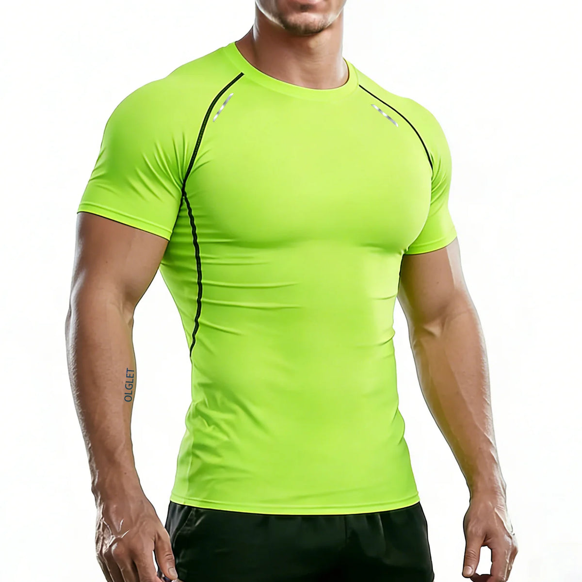 Men's Reflective Stripe Quick Dry Compression T-Shirt - Elastic Athletic Workout Top for Running, Gym, Fitness