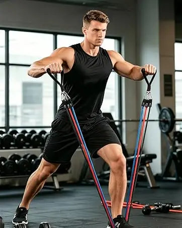 WHATAFIT Resistance Bands, Exercise Bands, Workout Bands with Handles, Door Anchor and Ankle Straps, 5 Resistance Levels Fitness Bands for Strength Training, Physical Therapy, and Home Gym Equipment