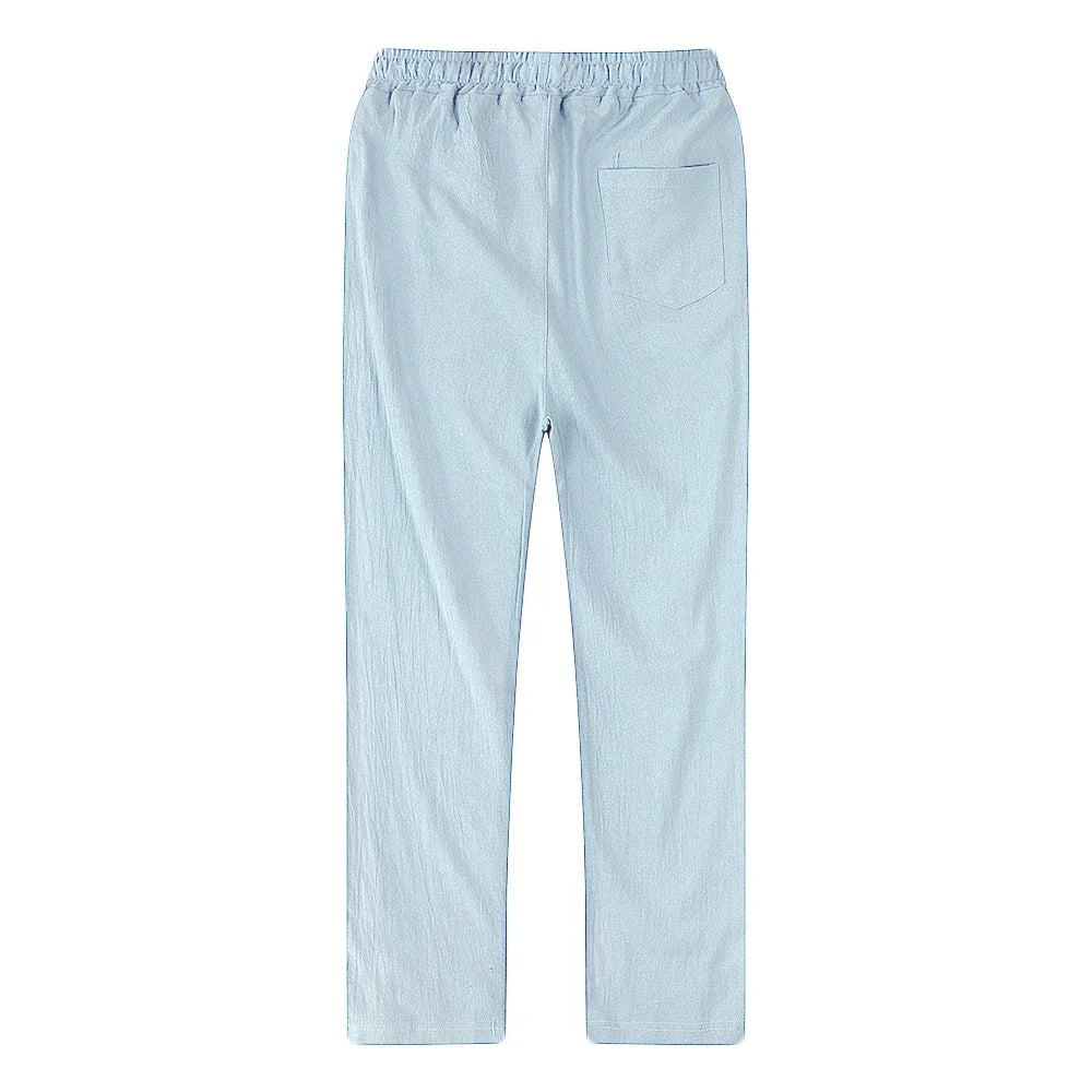 2025 Men Cotton Linen Casual Pants Baggy Streetwear Men Joggers Sports Trousers Solid Color Long Straight Trendy Pants for Men