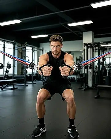 WHATAFIT Resistance Bands, Exercise Bands, Workout Bands with Handles, Door Anchor and Ankle Straps, 5 Resistance Levels Fitness Bands for Strength Training, Physical Therapy, and Home Gym Equipment