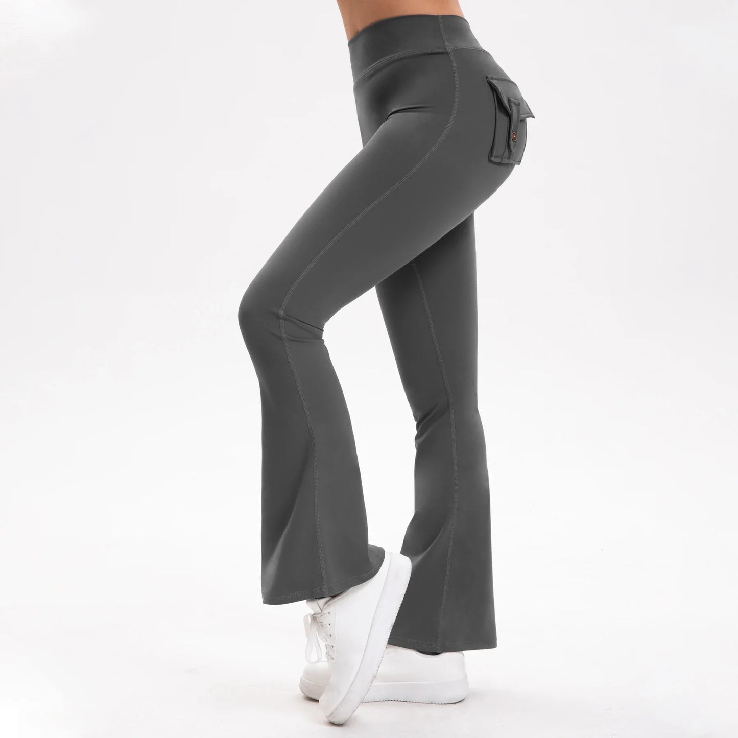 3pcs Curve Enhancing Yoga Pants Flared Bootcut High Waist Button Pockets Stretchy Breathable Workout Trousers Comfort Fit