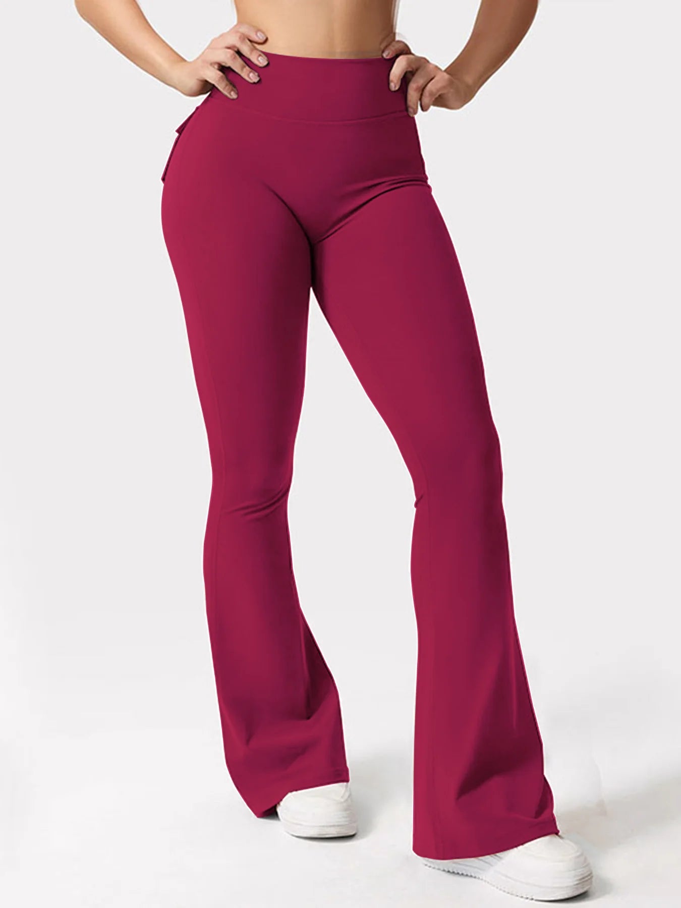 Women's Yoga Flare Trousers, High-Waisted Tummy-Control Wide-Leg Trousers Outdoor Casual Leggings with Pockets, Gym Workout Trou