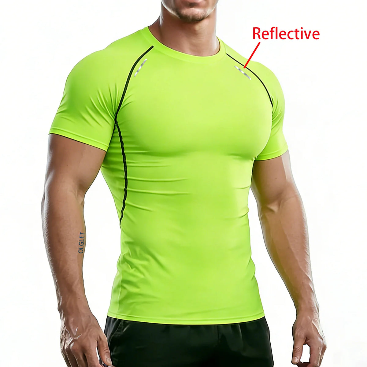Men's Reflective Stripe Quick Dry Compression T-Shirt - Elastic Athletic Workout Top for Running, Gym, Fitness