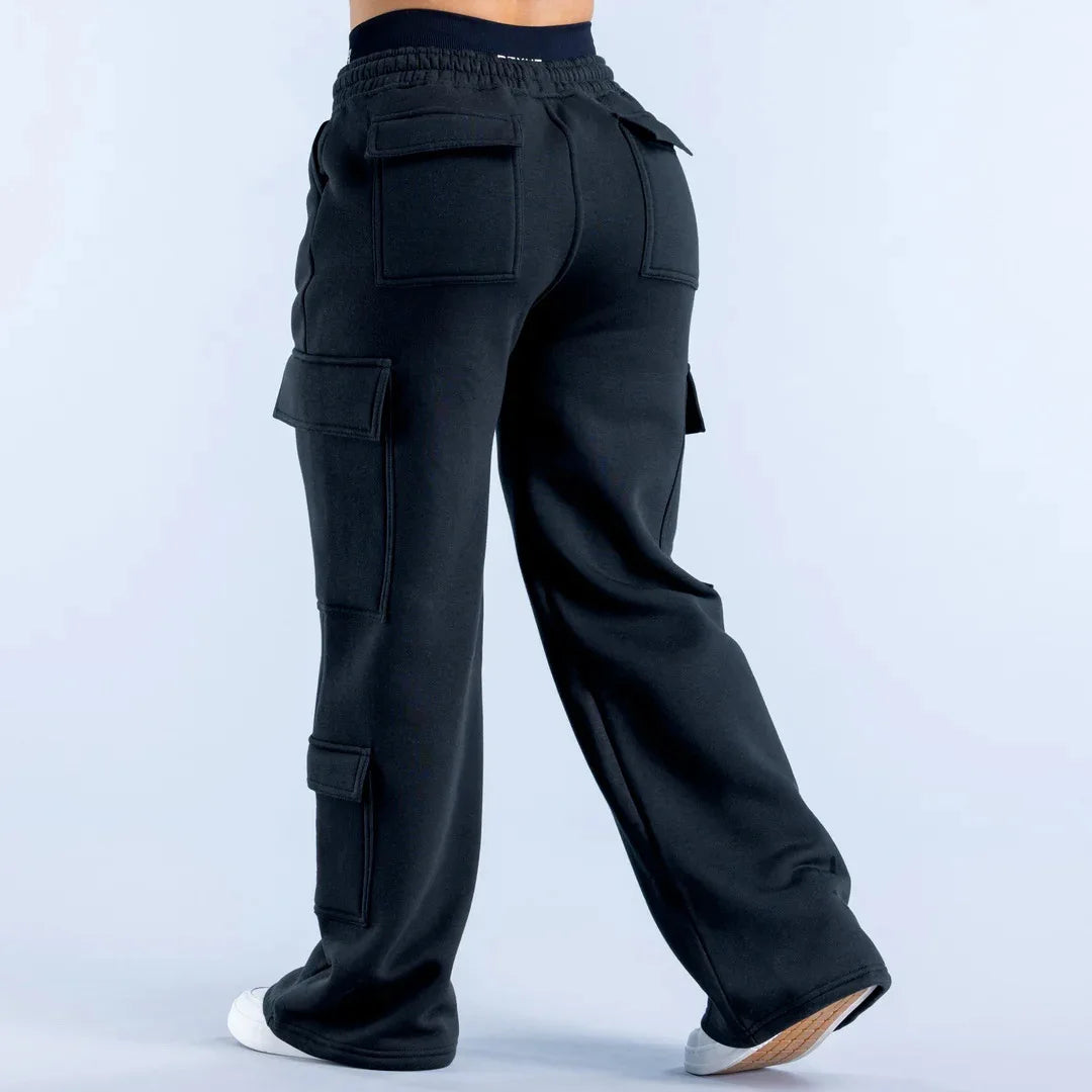 2026 Women‘s Wide Leg Cargo Pants  Elastic Waistband with Large Pockets Casual Fitness Sportswear Y2k Long Pants