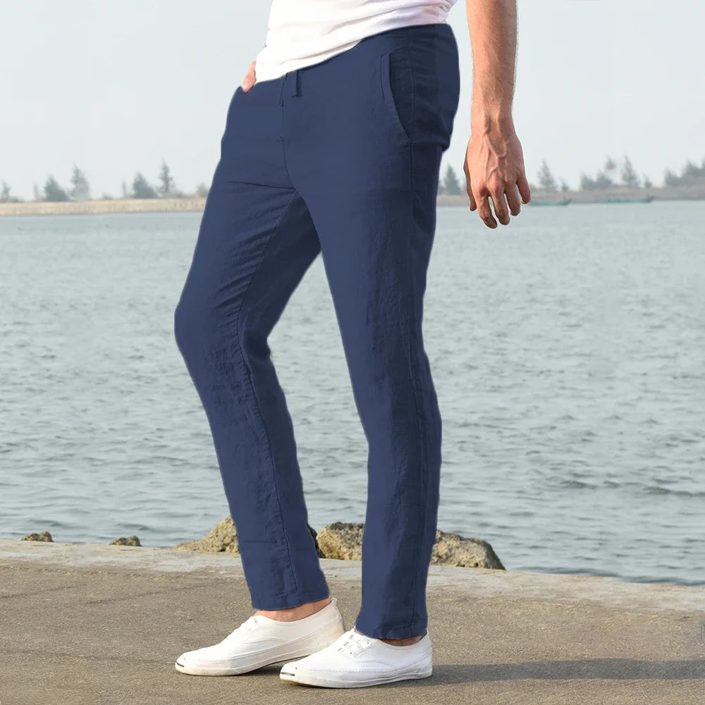 2025 Men Cotton Linen Casual Pants Baggy Streetwear Men Joggers Sports Trousers Solid Color Long Straight Trendy Pants for Men