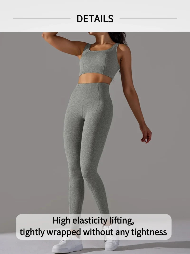 2 Piece Gym Outfits for Women Sporty Yoga Clothes Leggings with Seamless High Elasticity Crop Top Sports Bra Set MIML